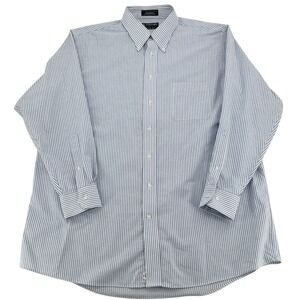 Stafford Oxford Shirt Mens 17.5 34/35 Blue White Striped Button Down Classic‎